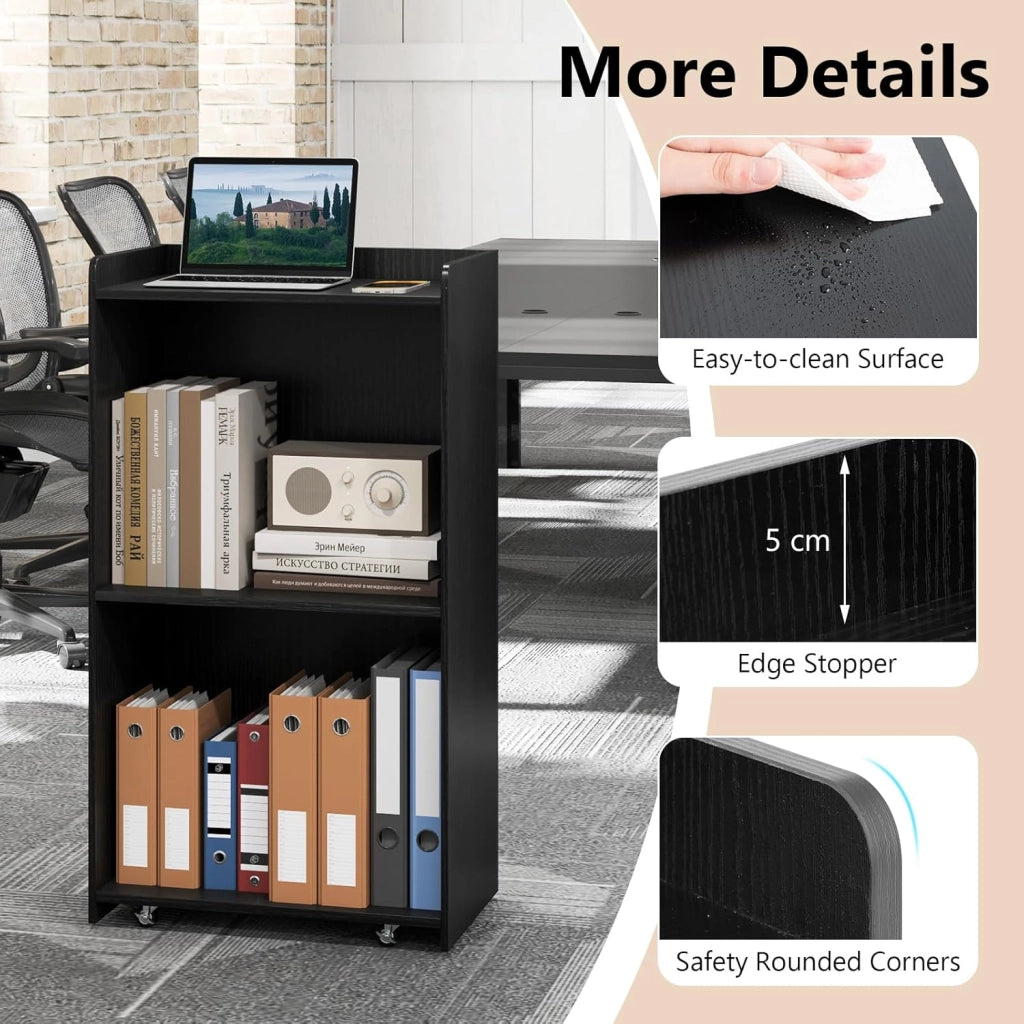 GIANTEX Podio - Leggio mobile con ruote bloccabili, supporto per podio in legno, per sala riunioni, scuola e chiese, 57,5 x 37 x 105 cm (nero)