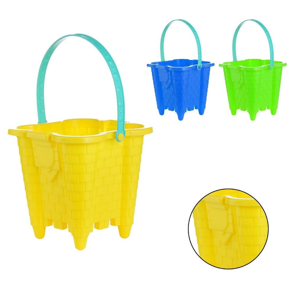 Trade Shop - Secchiello Da Spiaggia A Forma Di Castello In Plastica Colorata Gioco Mare 17x17cm 618581 -