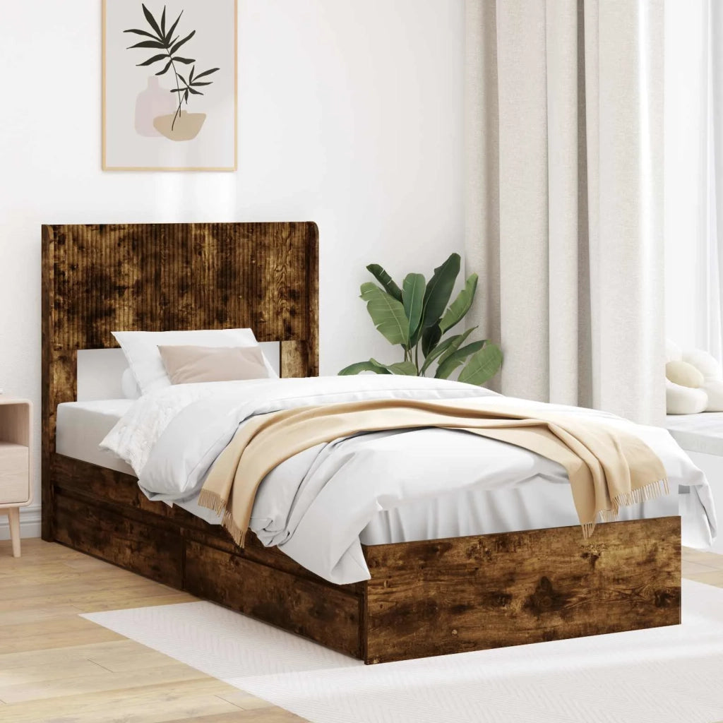 Struttura del letto con stoccaggio e testata Rovere Fumo
