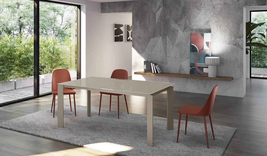 Tavolo Allungabile Frame OM/486/TO con Top in Vetro Tortora e Base in Metallo Tortora Opaco - 120/170x80x75 cm - Stones