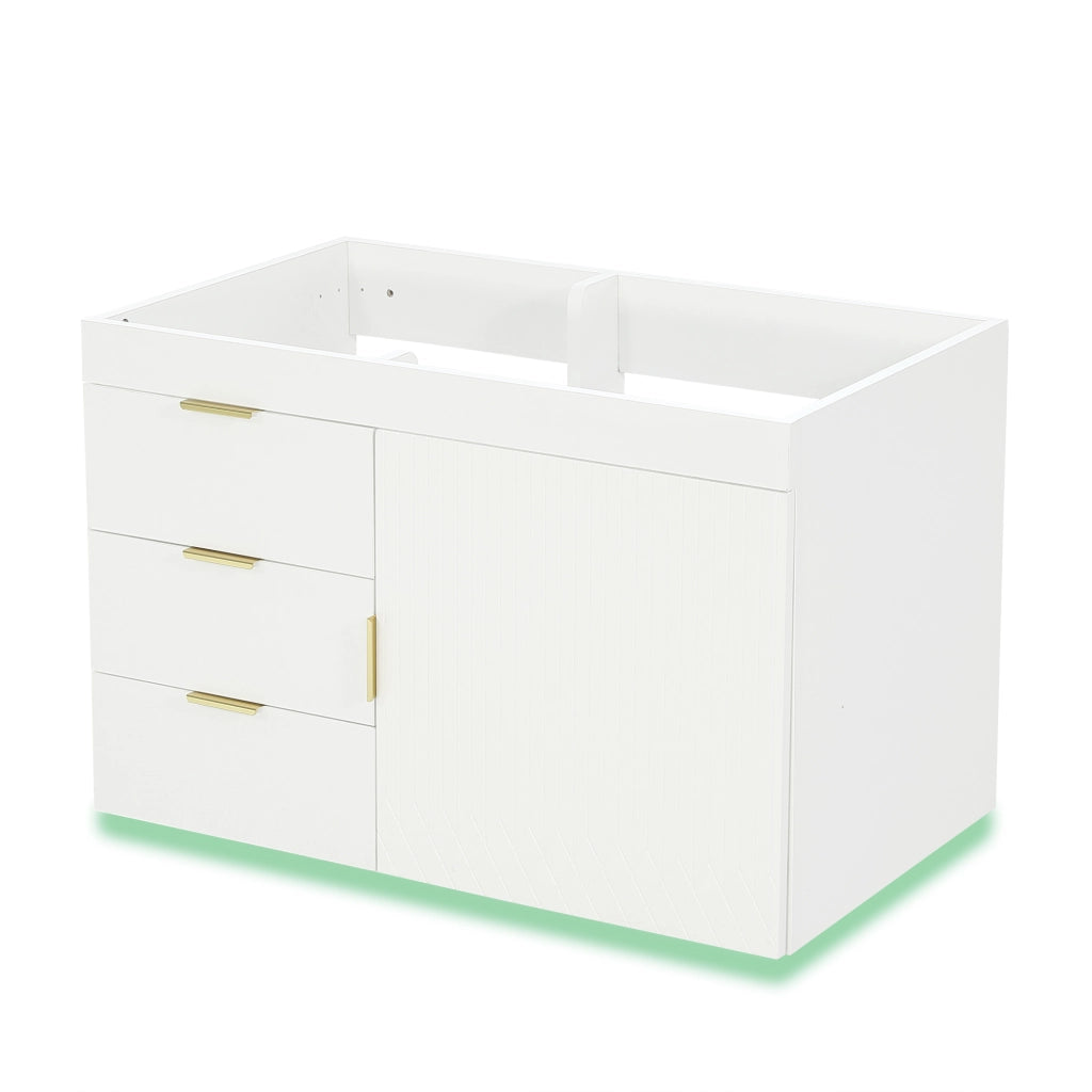 Mobile bagno sospeso con lavabo in ceramica; LED e app; 2 cassetti; 1 vano e ripiano rimovibile per bagno
