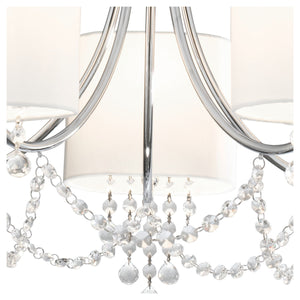 Lampadario Contemporaneo Nina Acciaio Cromo Tessuto Bianco 5 Luci E14