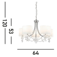 Lampadario Contemporaneo Nina Acciaio Cromo Tessuto Bianco 5 Luci E14