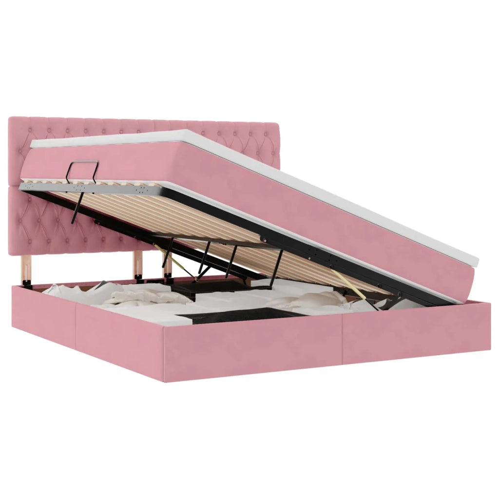 Letto con contenitore e materasso Rosa 180 x 200 cm Velluto
