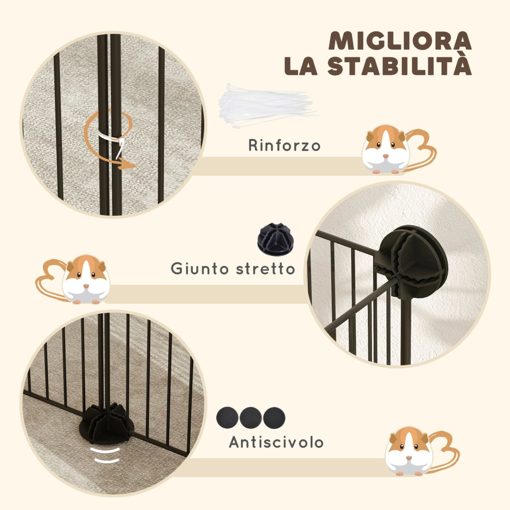 Recinto per Animali Modulabile e Multilivello 140x70x35 cm con 12 Pannelli e Bordi Arrotondati in Metallo e ABS Nero