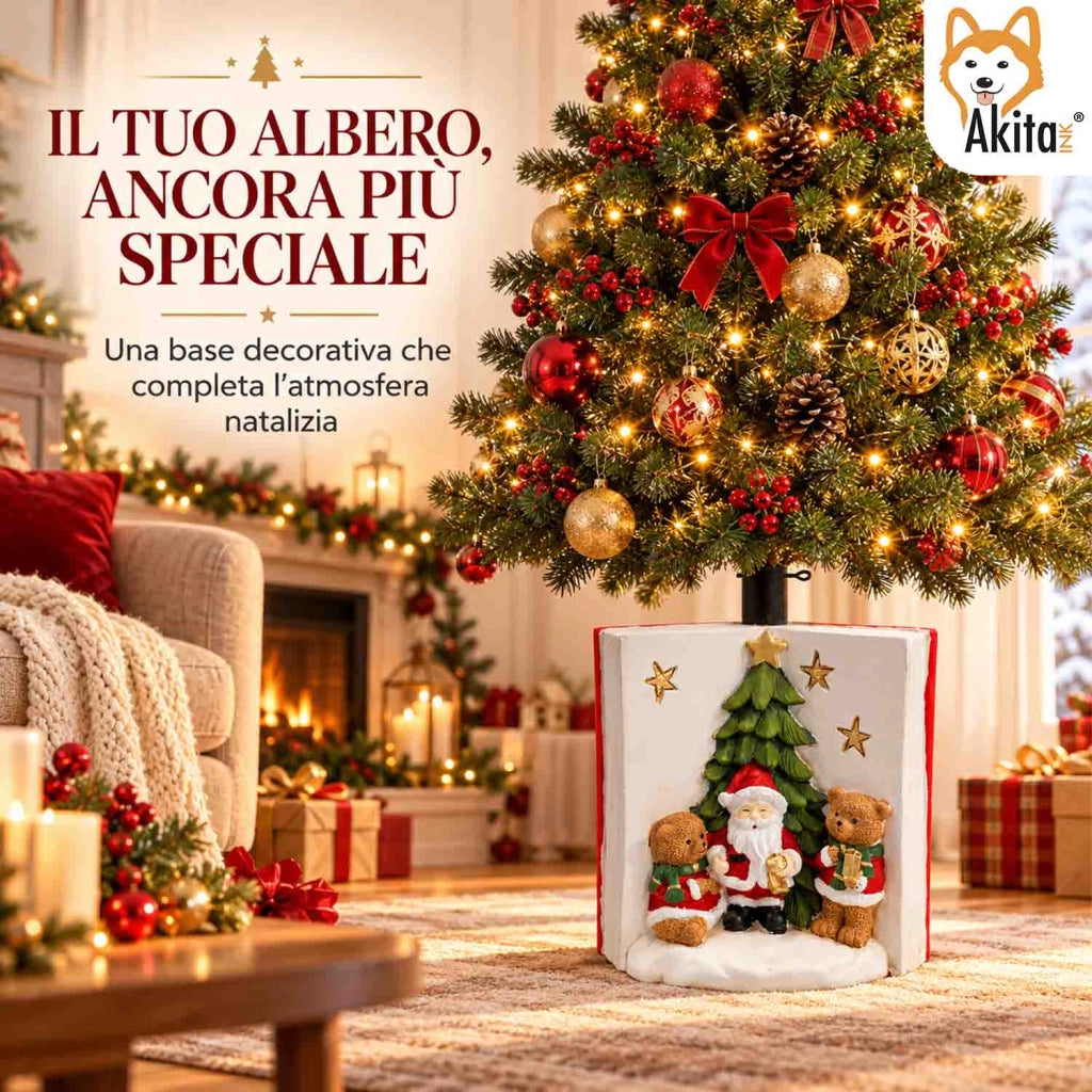 Akitaink Base Albero Libro Babbo Natale Orsetti Resina 37 cm