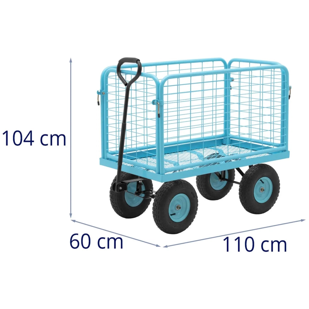 Carrello da giardino 400 kg con sponde laterali rimovibili gomma plastica acciaio verniciato a polvere blu 14_0008601