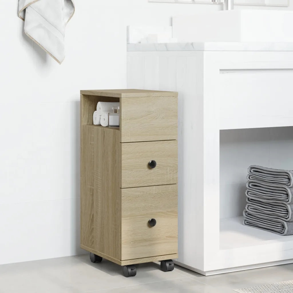 Mobile da Bagno | Armadio da bagno Stretto con Ruote Rovere Sonoma in Truciolato