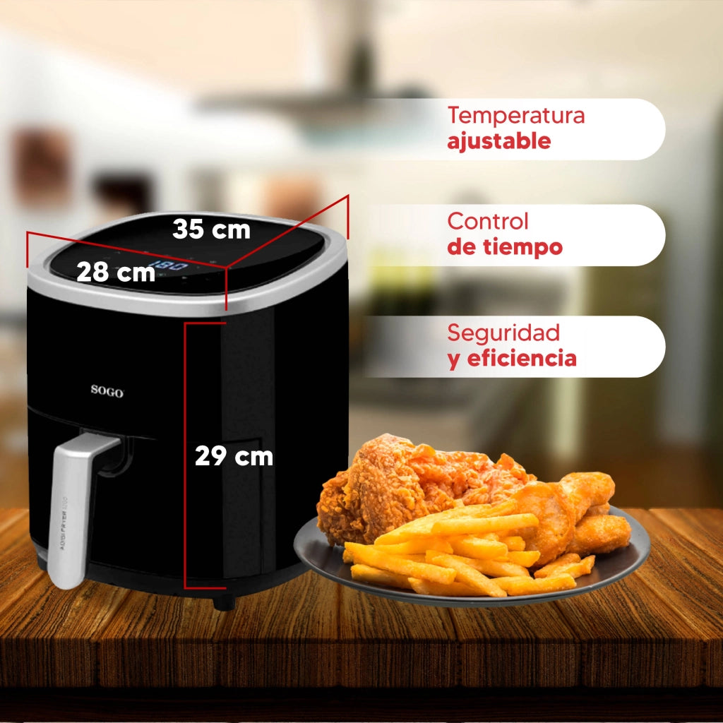 Friggitrice ad aria 3,5L con 8 programmi, temperatura 80-200°C e timer 60 min 1200W con display touch e ricettario - Sogo