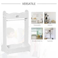 Appendiabiti per Bambini con Ripiani e Ganci Laterali, Arredamento per Cameretta in Legno, 70.5x37x103cm, Bianco