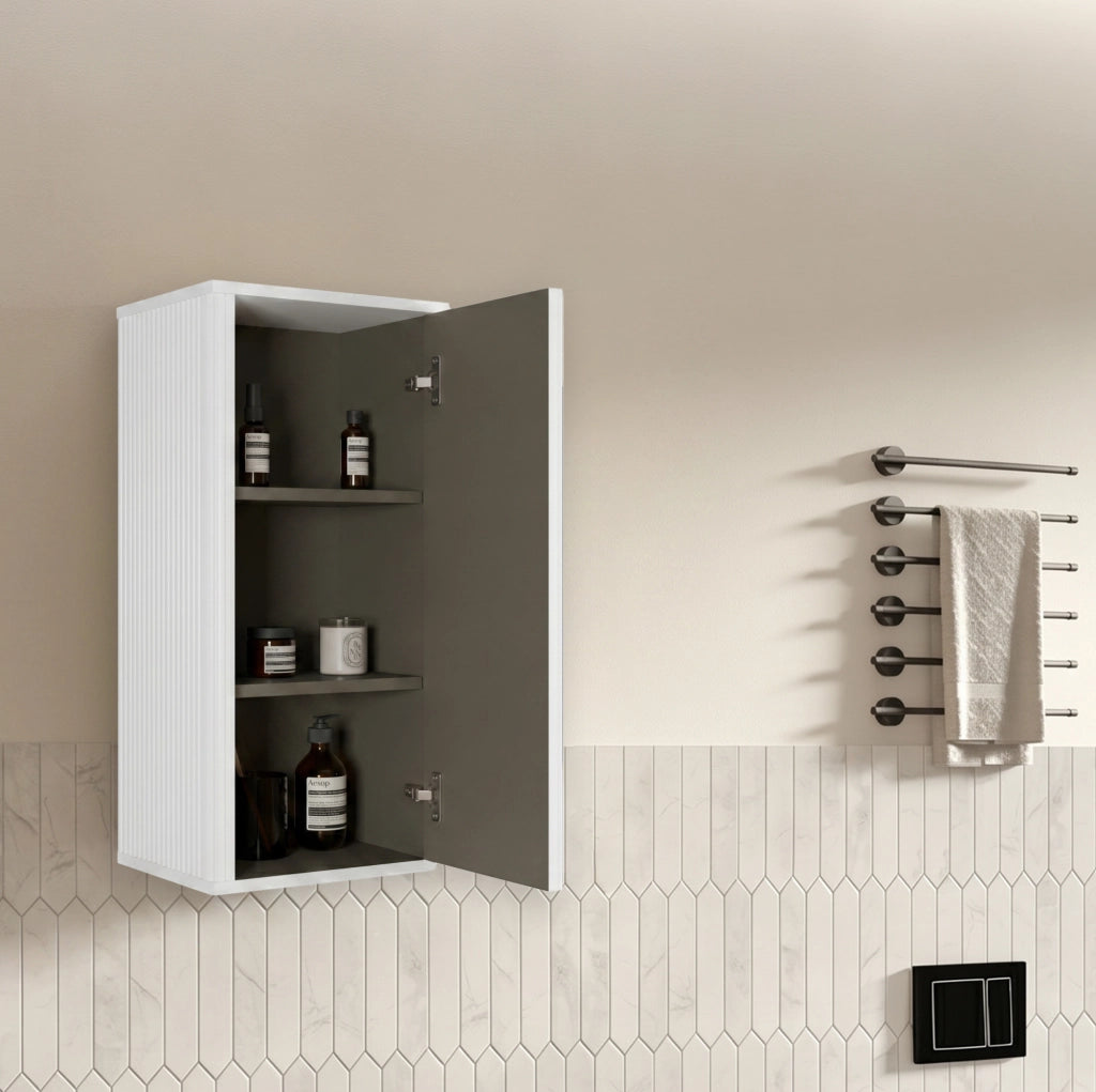 Armadietto da parete per bagno 36x29x75 cm bianco, con scanalature e push-to-open