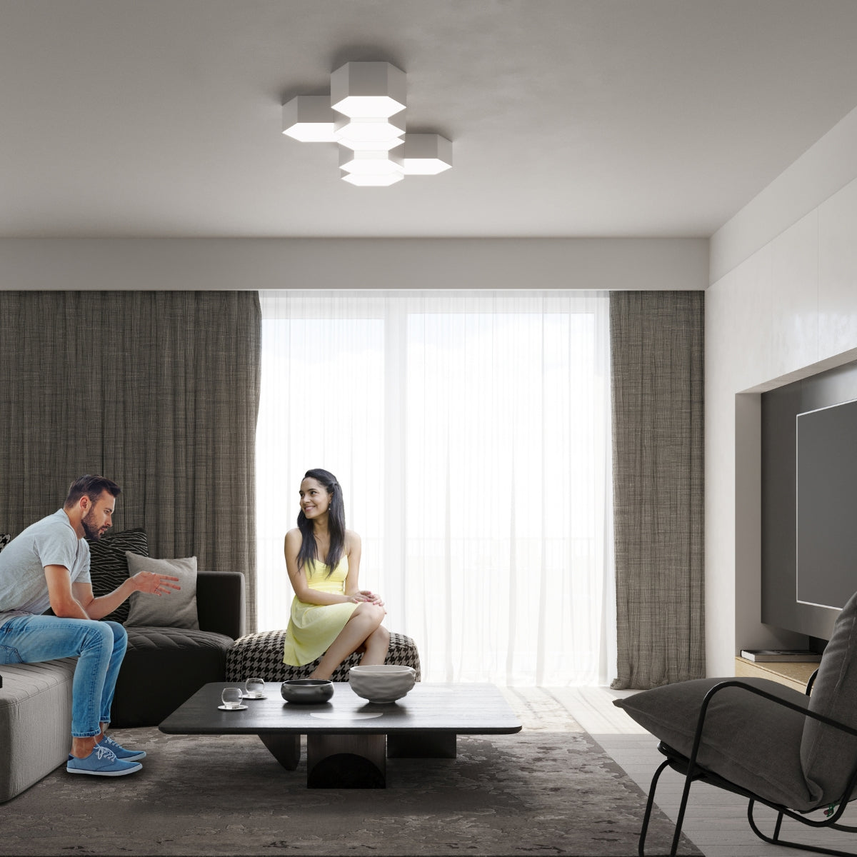 Lampada da soffitto moderna a cubo SUNDE arancione spagnolo, bianca 2x15W LED E27