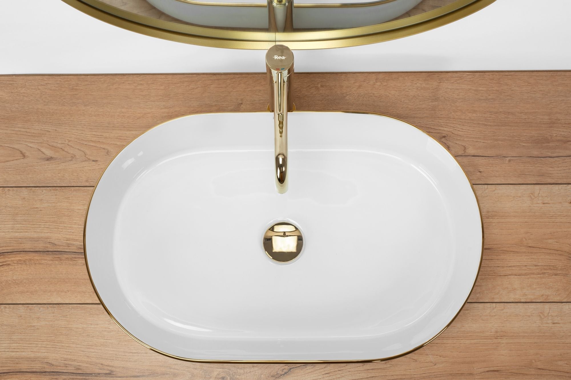 Lavabo Da Appoggio In Ceramica Rea Nadia White Gold Edge
