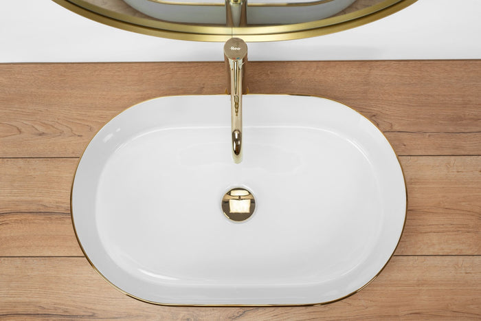 Lavabo Da Appoggio In Ceramica Rea Nadia White Gold Edge