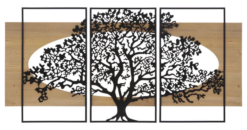 Pannello da Muro Tree Ferro e Wood Set 3pz 176x2x90 cm in Ferro e MDF Nero e Marrone