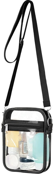 Borsa trasparente con cinturino regolabile, zaino trasparente in PVC impermeabile per eventi musicali, sportivi, shopping, viaggi (nero piccolo)