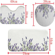 Set di tre tappeti per bagno in stile bohemiano antiscivolo senza tessuto set di tappeti per bagno 3D stampati digitalmente impermeabili e resistenti alla muffa per il water - Lavanda-violaceo - 75*45