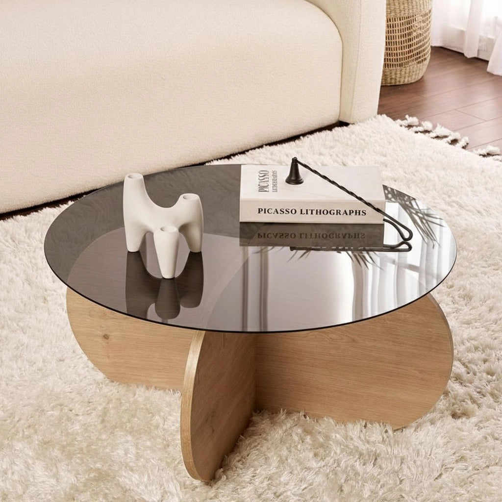 Cugnoli, Tavolino da Salotto Forma Rotondo, 75x75x35h cm Marrone Rovere
