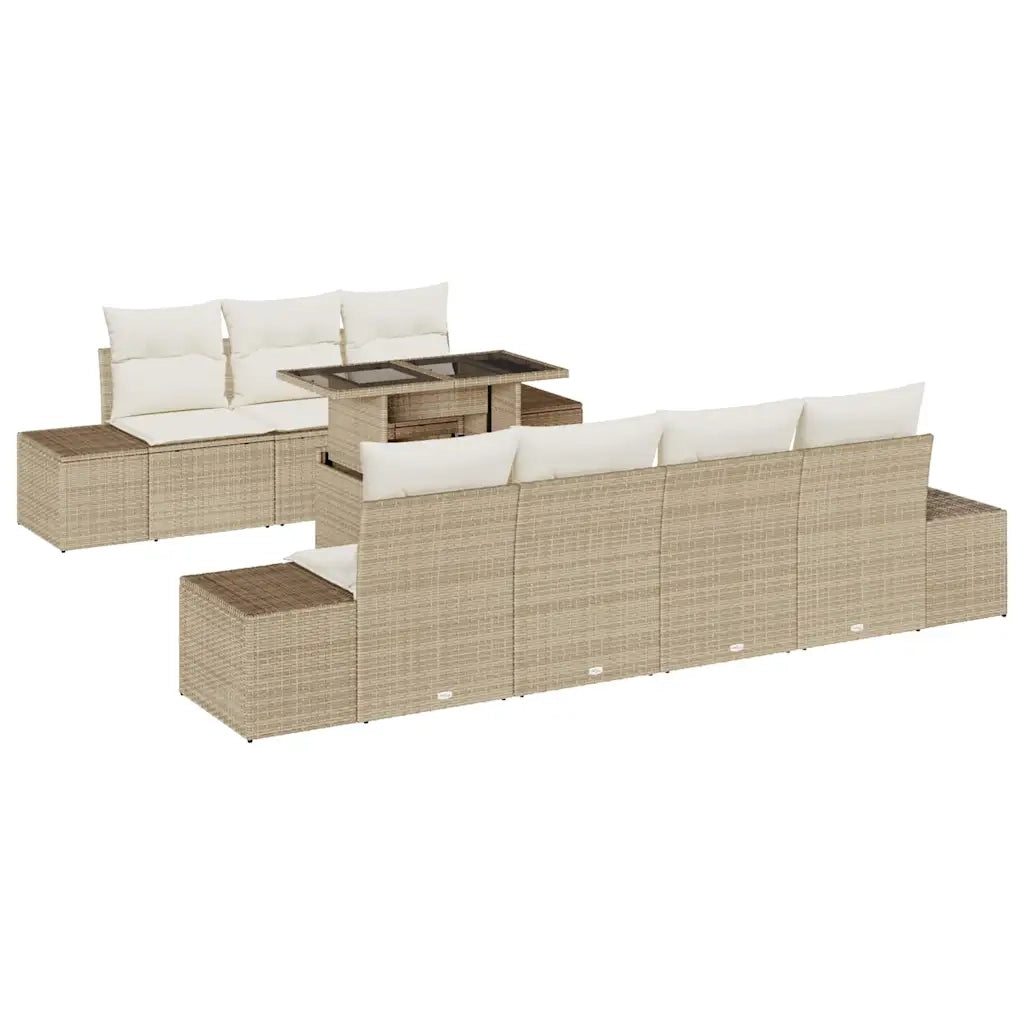 Set Divano da Giardino con cuscino 8 pcs Beige e Crema