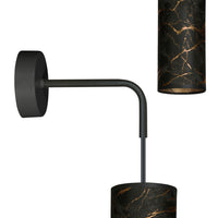 Applique 1 Luce Karli In Acciaio Nero E Paralume Effetto Marmo Dorato