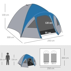 Tenda a cupola per 4 persone con doppia parete, blu