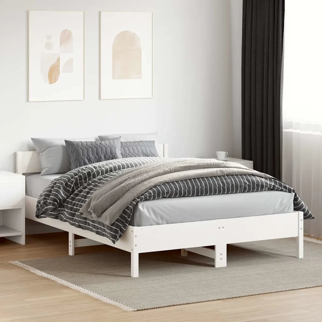 Giroletto con Testiera Bianco 140x200 cm Legno Massello di Pinocod mxl 110913