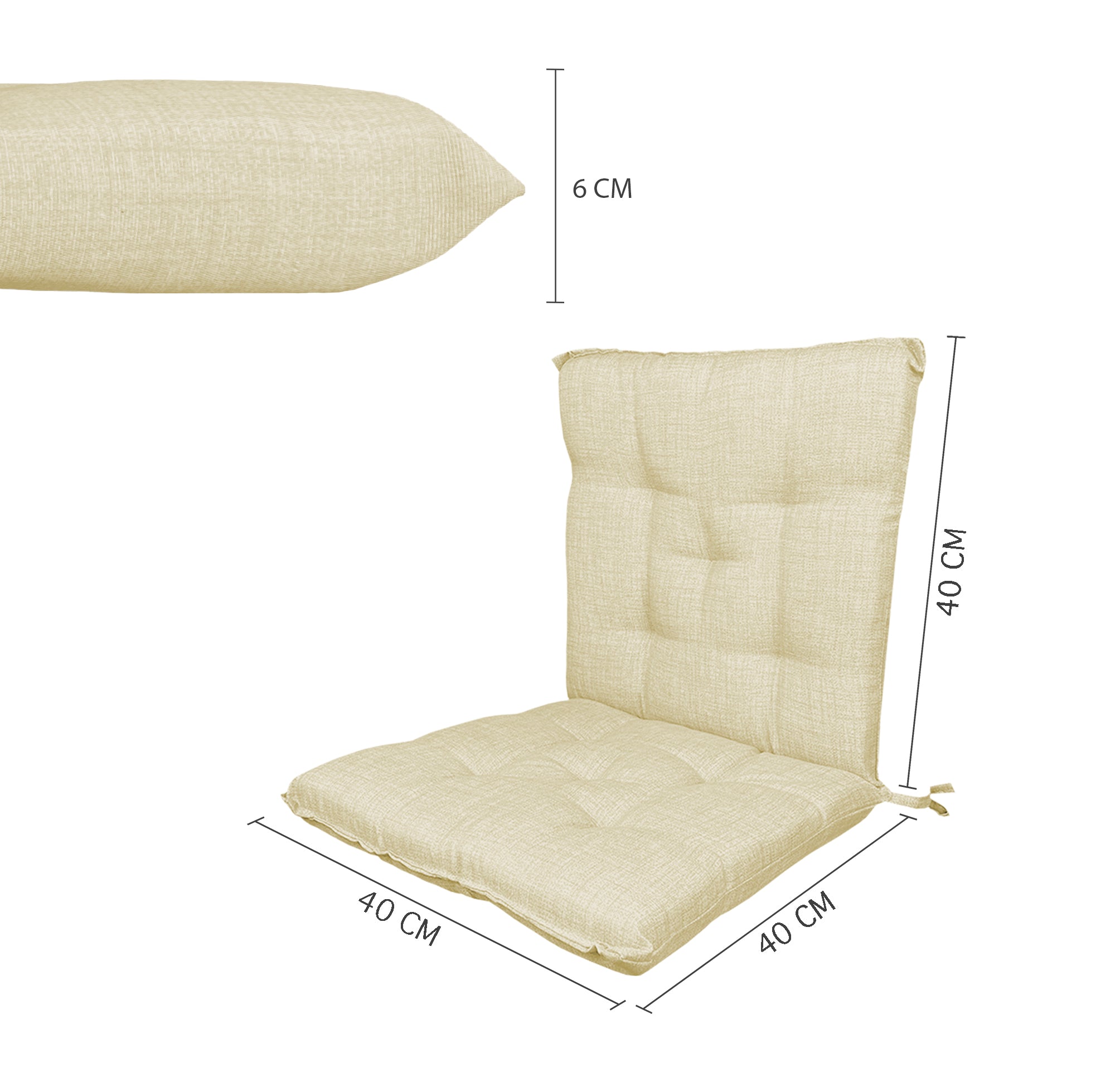 Set Cuscini Sedia Con Schienale Imbottiti Con Laccetti Banda Elastica 40 x 80 Cm Panna - 2 Pezzi