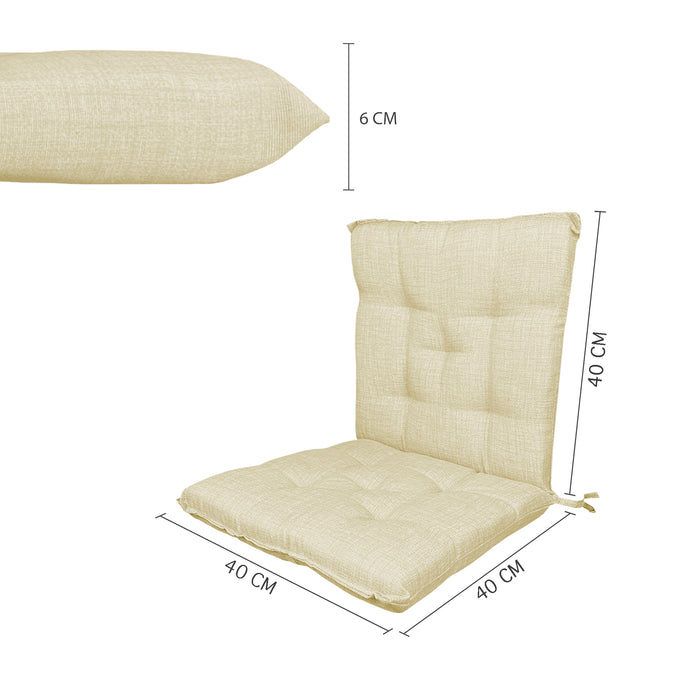 Set Cuscini Sedia Con Schienale Imbottiti Con Laccetti Banda Elastica 40 x 80 Cm Panna - 2 Pezzi