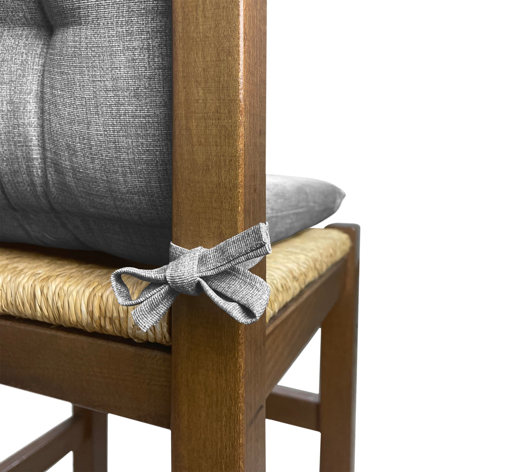 Set Cuscini Sedia Con Schienale Imbottiti Con Laccetti Banda Elastica 40 x 80 Cm Grigio - 4 Pezzi