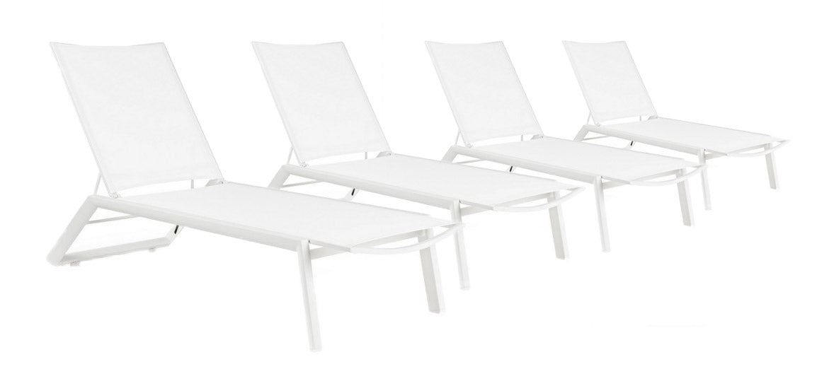 Set 4 Lettini Prendisole da Giardino 67x194x95h cm Cruise con Ruote Bianco