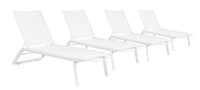 Set 4 Lettini Prendisole da Giardino 67x194x95h cm Cruise con Ruote Bianco