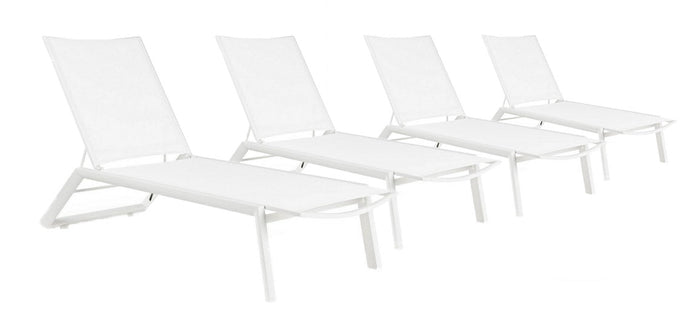 Set 4 Lettini Prendisole da Giardino 67x194x95h cm Cruise con Ruote Bianco