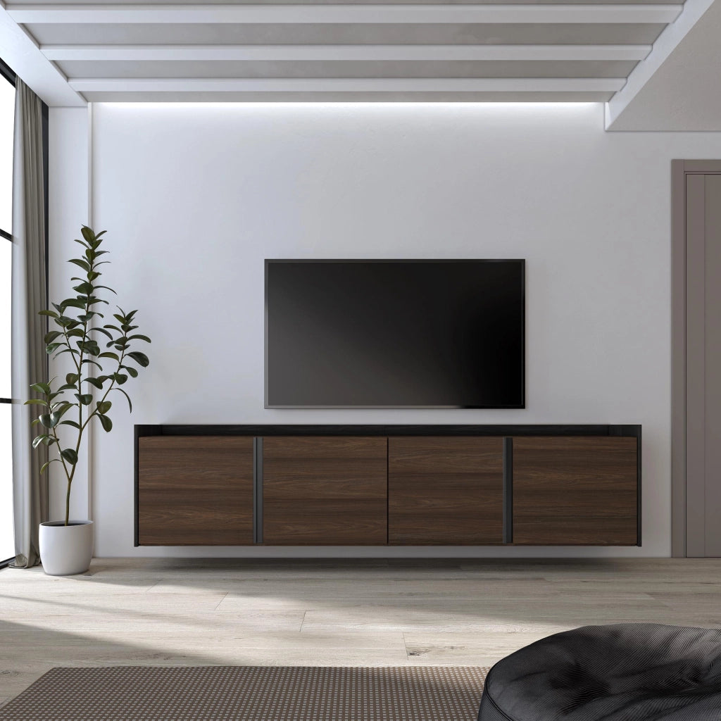 Mobile TV Soggiorno, 207x50x35 cm, Per TV fino a 80", Sospeso, da appendere, Rovere scuro e Nero