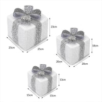 Set 3 Pacchetti Pacchi Regalo Luminosi Natale Bianco e Argento Interni e Esterni