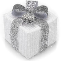 Set 3 Pacchetti Pacchi Regalo Luminosi Natale Bianco e Argento Interni e Esterni