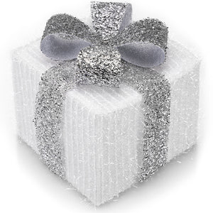 Set 3 Pacchetti Pacchi Regalo Luminosi Natale Bianco e Argento Interni e Esterni