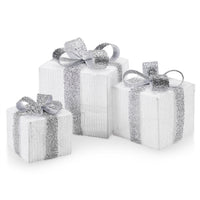 Set 3 Pacchetti Pacchi Regalo Luminosi Natale Bianco e Argento Interni e Esterni