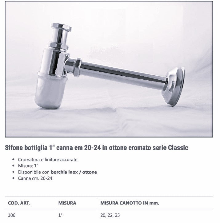 SIFONE A BOTTIGLIA IN OTTONE CROMATO DA 1 pollice
