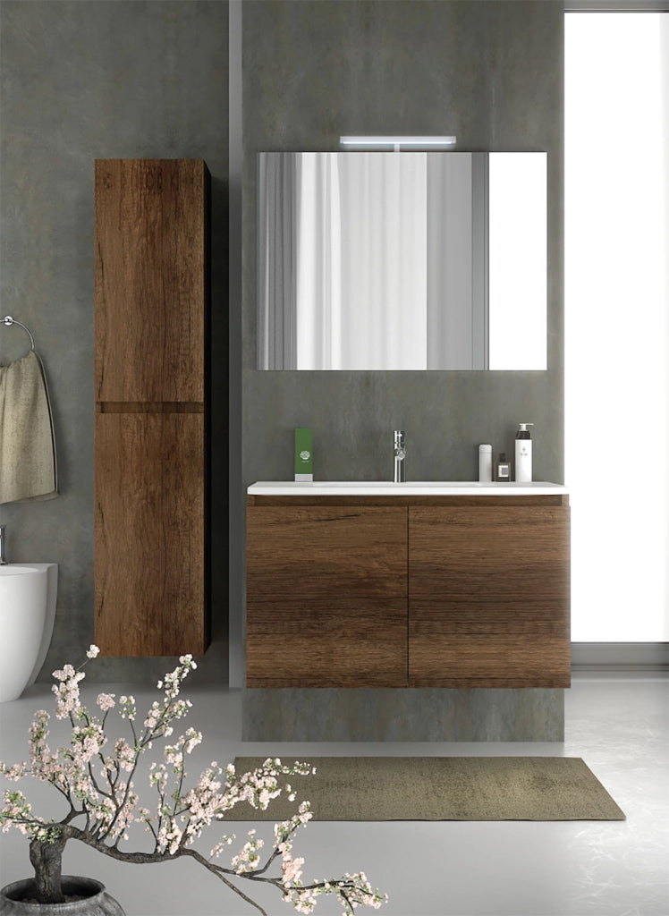 Mobile da Bagno Sospeso con Lavabo 80 cm e Specchio Bali Two Noce Scuro