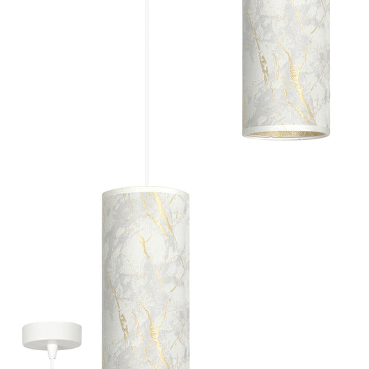 Sospensione 1 Luce Karli In Acciaio Bianco E Paralume Effetto Marmo Dorato