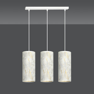 Sospensione 3 Luci Karli In Acciaio Bianco E Paralumi Effetto Marmo Dorato
