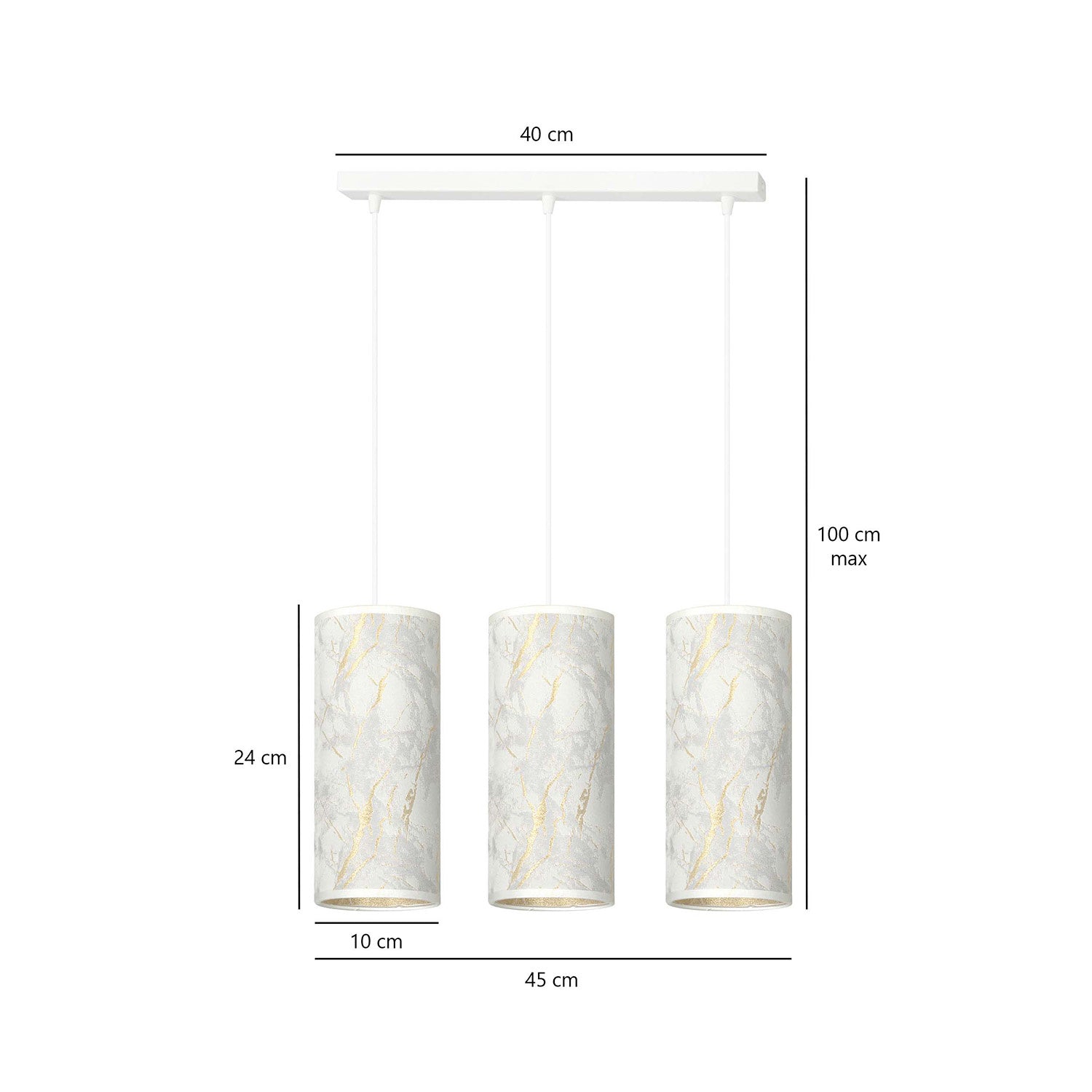 Sospensione 3 Luci Karli In Acciaio Bianco E Paralumi Effetto Marmo Dorato