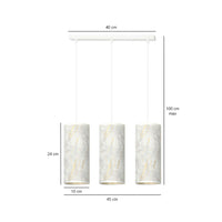 Sospensione 3 Luci Karli In Acciaio Bianco E Paralumi Effetto Marmo Dorato