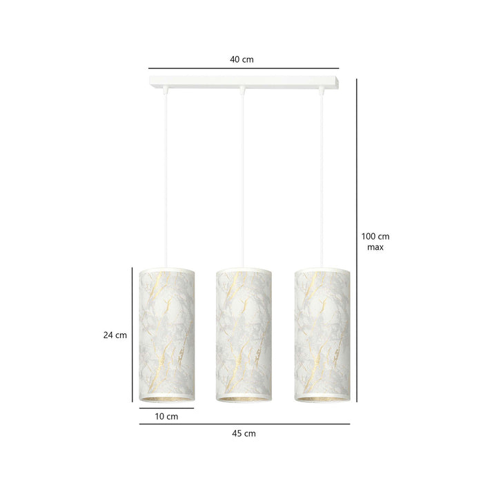 Sospensione 3 Luci Karli In Acciaio Bianco E Paralumi Effetto Marmo Dorato