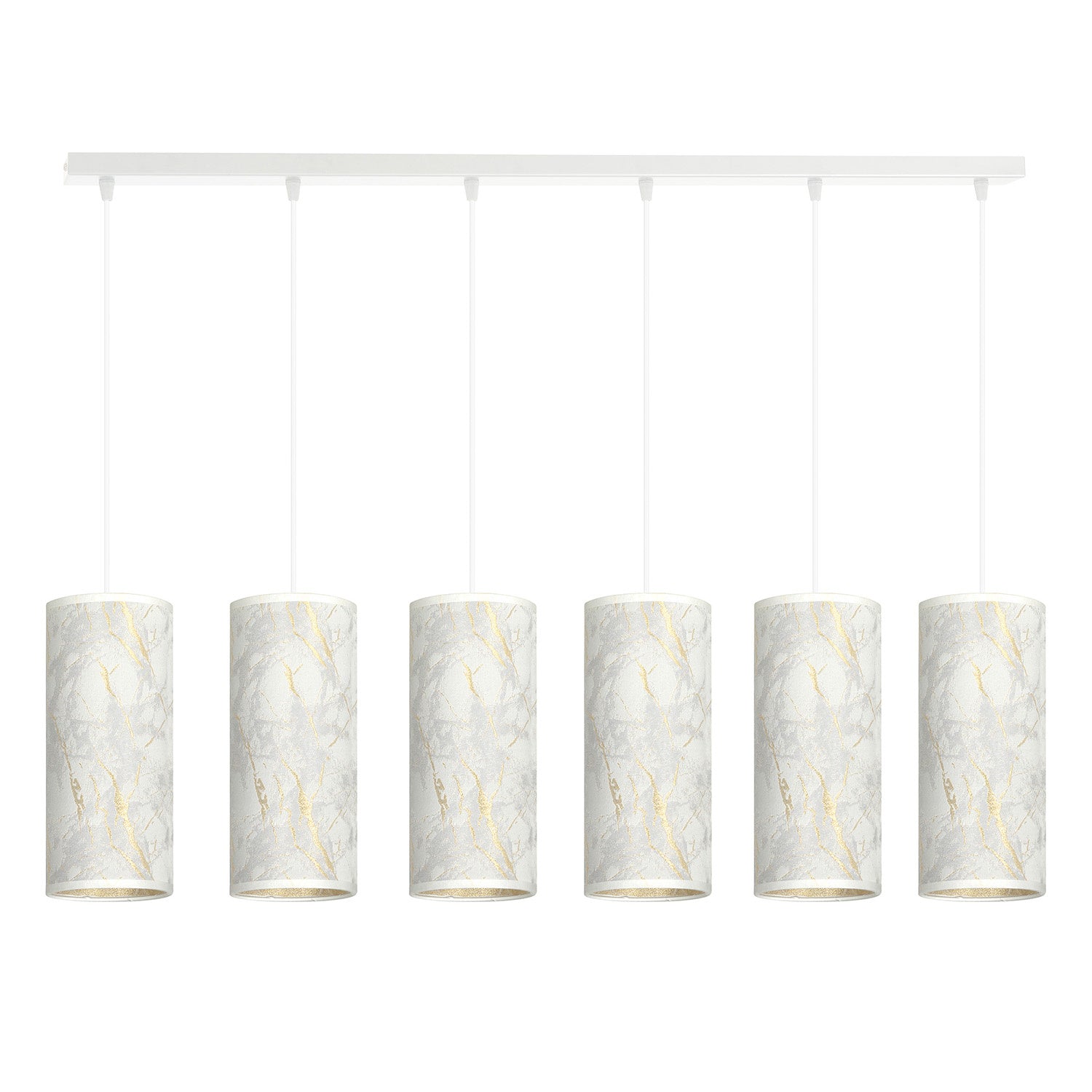 Sospensione 6 Luci Karli In Acciaio Bianco E Paralumi Effetto Marmo Dorato