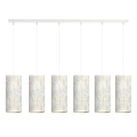 Sospensione 6 Luci Karli In Acciaio Bianco E Paralumi Effetto Marmo Dorato
