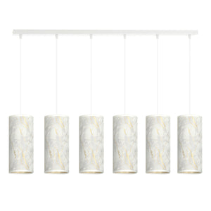 Sospensione 6 Luci Karli In Acciaio Bianco E Paralumi Effetto Marmo Dorato