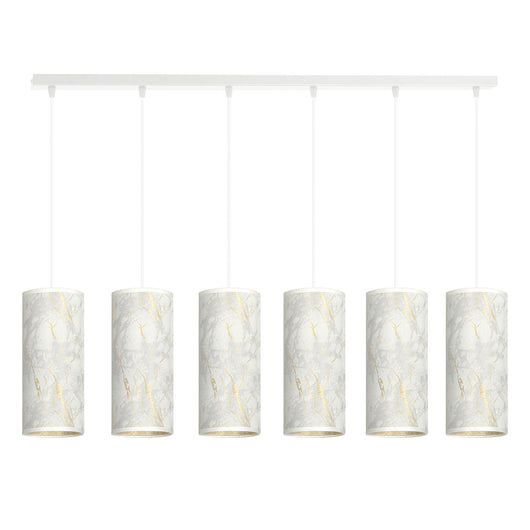 Sospensione 6 Luci Karli In Acciaio Bianco E Paralumi Effetto Marmo Dorato