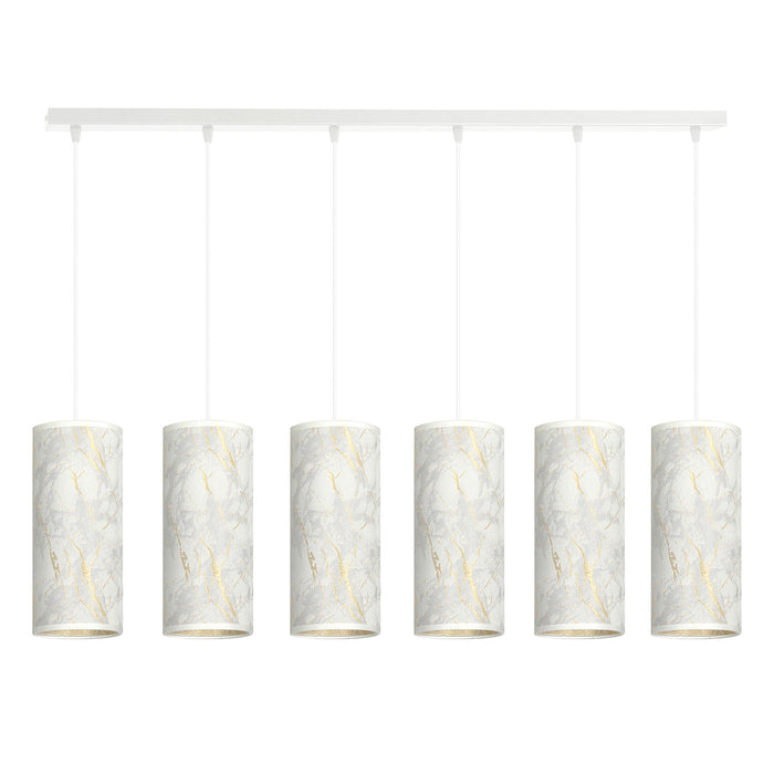 Sospensione 6 Luci Karli In Acciaio Bianco E Paralumi Effetto Marmo Dorato