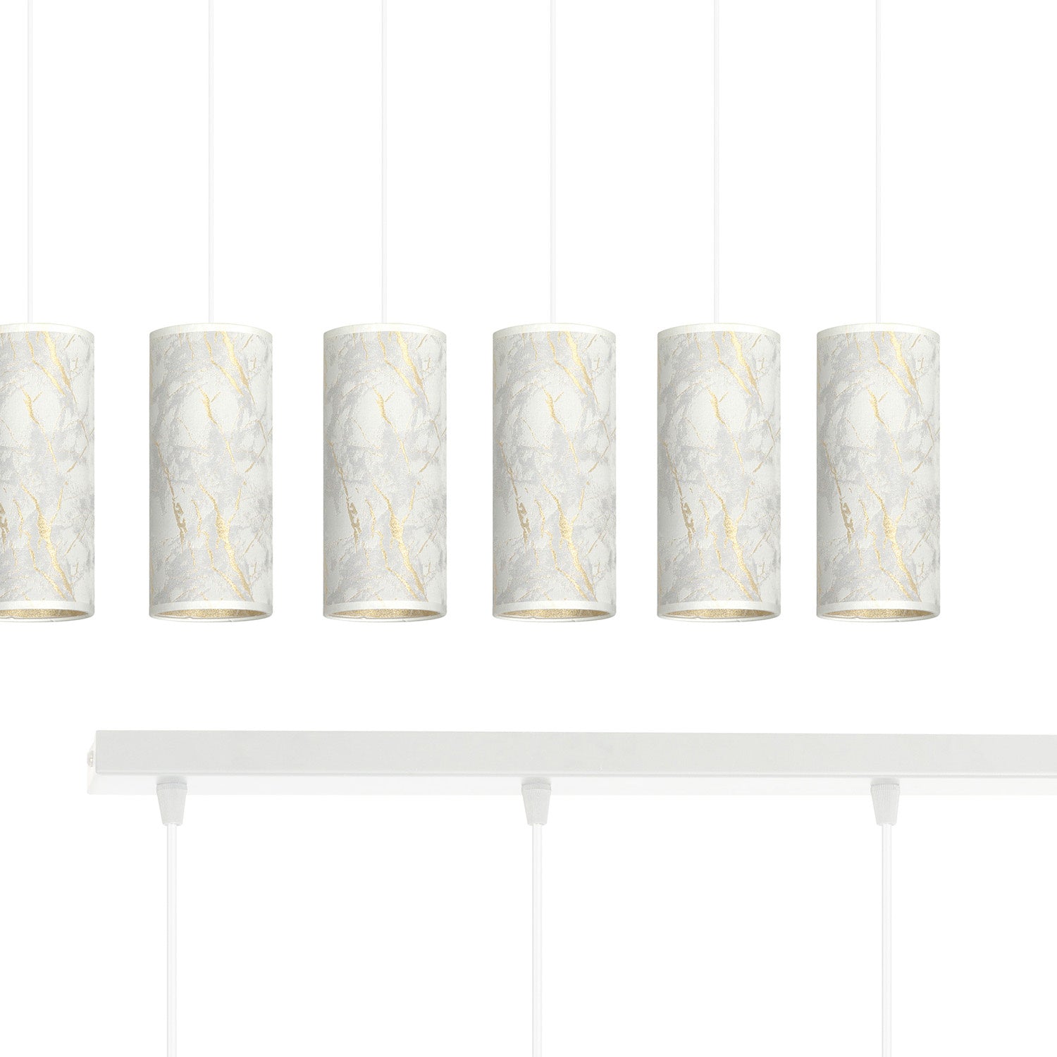 Sospensione 6 Luci Karli In Acciaio Bianco E Paralumi Effetto Marmo Dorato